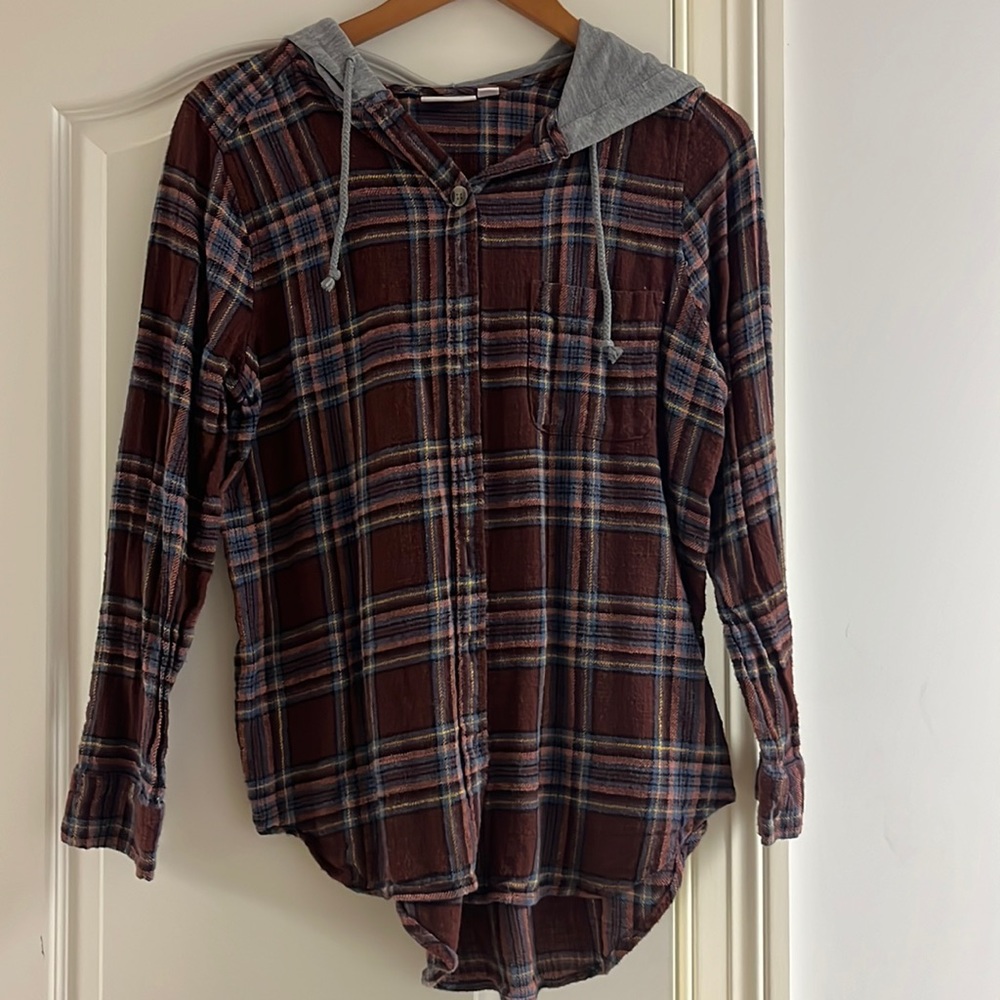 SO Brand Maroon Flannel With Gray Hood